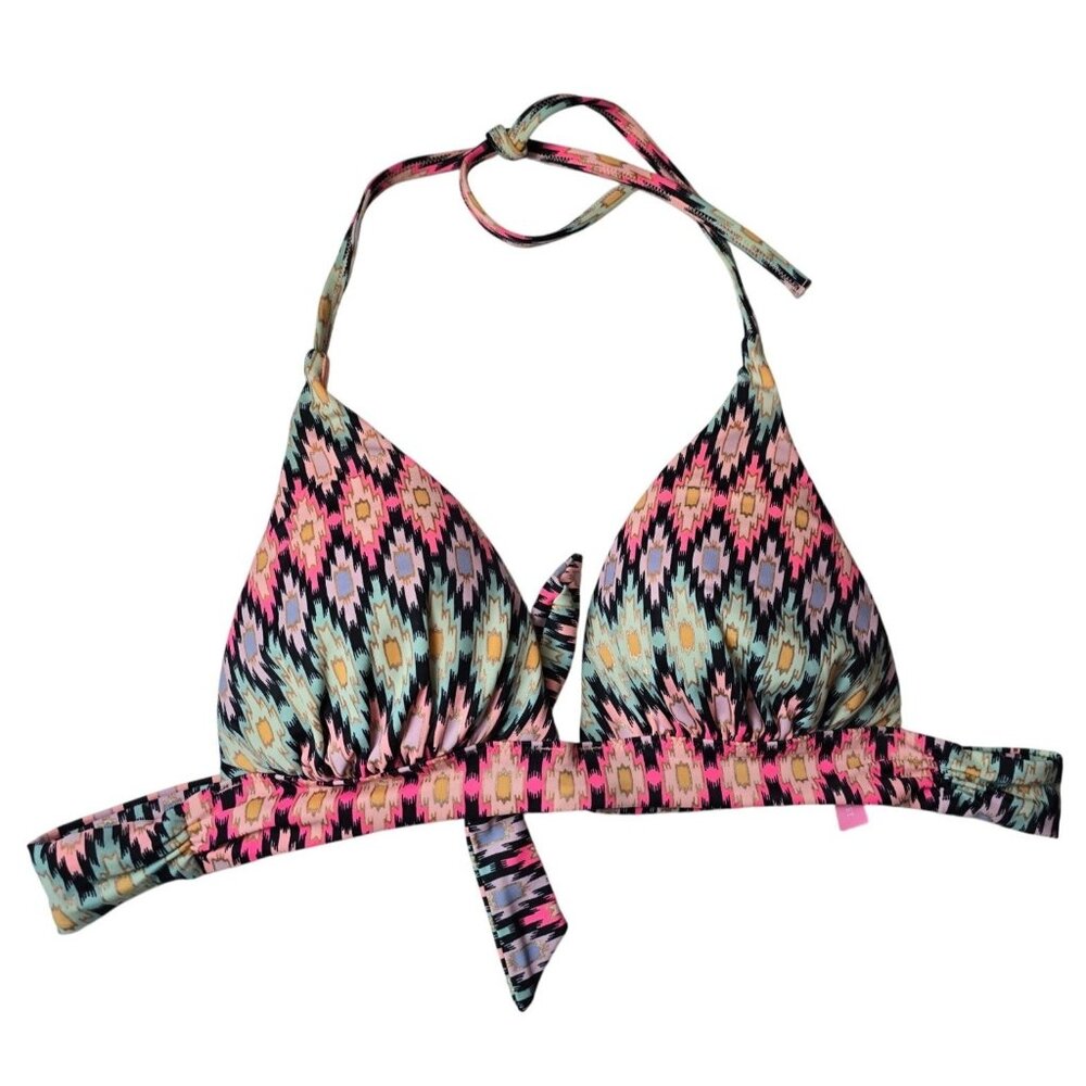 Victoria Secret Chevron Bikini Top‎ Womens Medium Halter String Pink Green